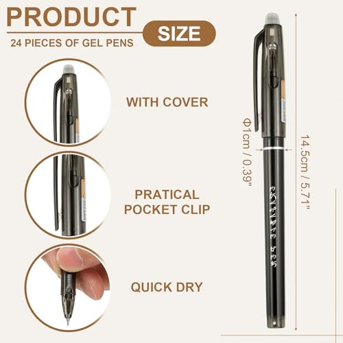 PATIKIL Bolígrafos Borrables de Tinta Negra 0.5mm Pack 24 miniatura 2