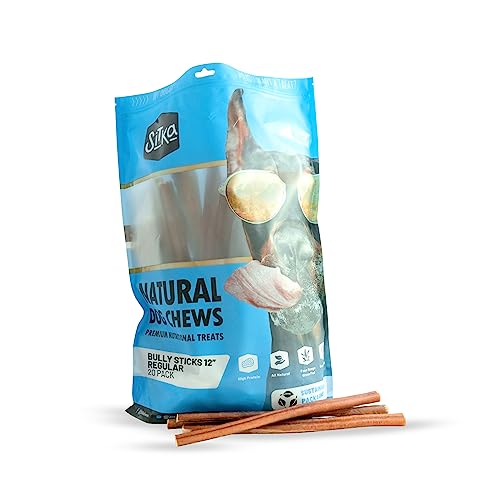 Sitka Farms Bully Sticks Regular 12 inch - 20 Count - All Natural Premium High Protein Long Lasting Dental Treats for Large Medium and Small Dogs - Rawhide Free Sticks for All Breeds