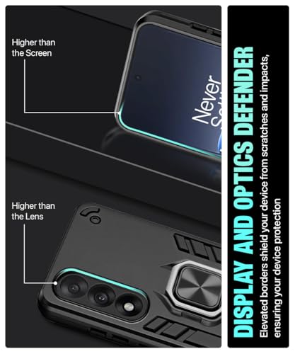 Image of WOW IMAGINE Shock Proof Back Case Mobile Cover for 1+ Oneplus Nord 5 5G (Tough Armor | Hybrid PC + TPU | Full Protection with Ring Holder & in-Built Kickstand | Black)