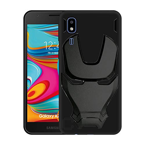 Image of COVERLY Official 3D Touch Feel Trending Real Hero Avenger Logo Mask Soft Rugged Grip Iron Man Super Power Cartoon Movie Silicone Matte Strong Back Cover for Samsung Galaxy A2 Core 2019 -Black