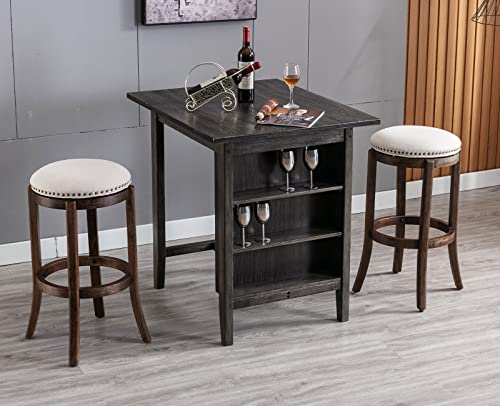 Kmax Farmhouse Bar Stools Set Of 2 Swivel Modern Mid-Century Bar Stools With Wood Footrest Fabric Seat Nailhead For Kitchen Island&Bar, Beige #TOP5