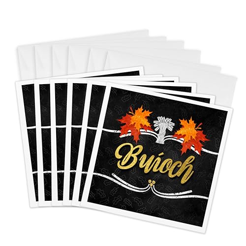 3dRose Greeting Cards - Gratitude Text in Irish Gaelic with Harvest Theme and Chalk - 6 Pack - Autumn Collection
