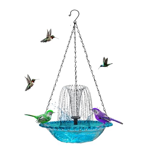 objbhuely Ciotola da Bagno per Uccelli con Fontana Solare, Vassoio per mangiatoia per Uccelli appesi, Fontane da Bagno per Uccelli appese ad energia Solare, Alimentatore per Uccelli da Bagno per