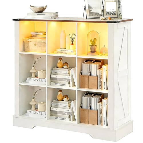 9 Cube Storage Organizer, 3 Tier Book Shelf with Led