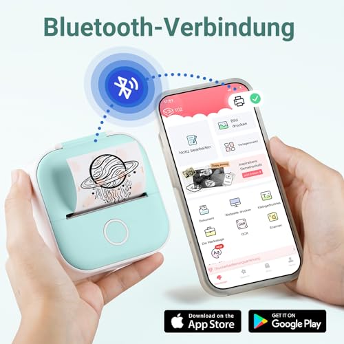 Tiny Printer mit Klebepapier, Aufkleber Druck Buddy, Mini Drucker für Smartphone, Kleiner Taschendrucker, Handy Bluetooth Thermodrucker für Studium Sticker Back to School,Kompatibel mit iPhone Android