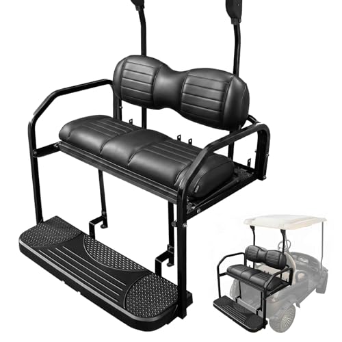NOKINS Golf Cart Premium Rear Seat Kit Back Flip Seat for Club Car Precedent/Tempo/Onward 2004-Up 1.25-Inch Square Steel Frame Integrated Seat Belt Mounts UV-Resistant(Black)