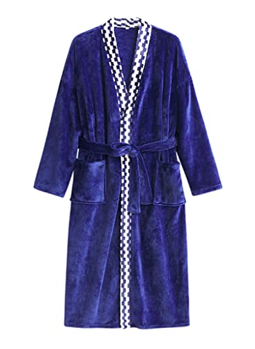CHRISJ Camisón de Franela Unisex, Bata de baño de otoño e Invierno para Mujer, Pijama de Lana de Coral Grueso para Hombre, Servicio a Domicilio Largo, Navy Blue- Unisex/L