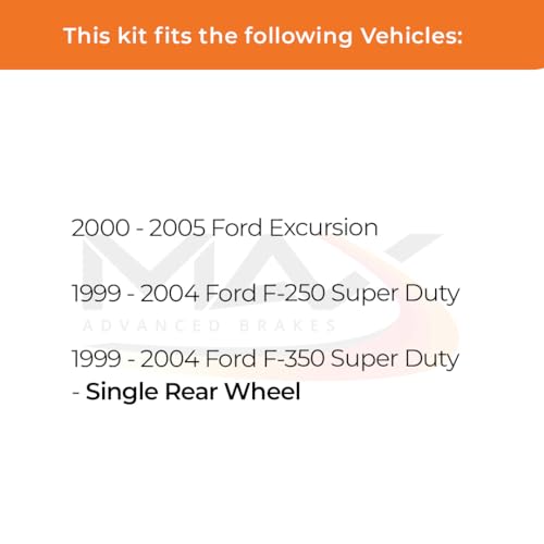 Image of Max Advanced Brakes Rear Brake Kit Compatible With 2000-2002 2003 2004 2005 Ford Excl.ursion F250 F350 Super Duty SRW Replacement Geomet Coated OE Disc Brake Rotors and Ceramic Brake Pads
