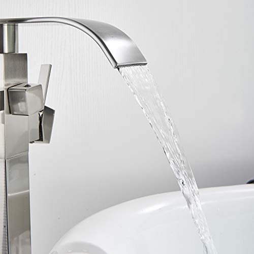 Senlesen Stainless Steel Barthroom Tub Filler Faucet Floor Mounted Bathtub Shower Faucet Waterfall Spout Free Standing Tub Mixer Tap with Handheld Sprayer - Thumbnail 7