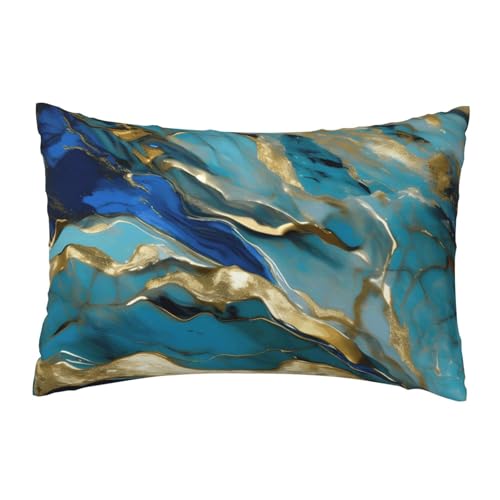 Evengigy Azurite - Funda de cojín con estampado de mármol aceitado dorado y verde azulado, 30 x 45 cm