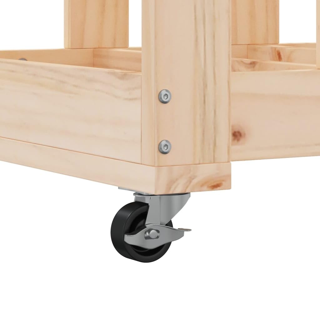 Kaminholzregal mit Rollen 40x49x110 cm aus massivem Kiefernholz für trockene Brennholzlagerung, ideal für Ofen, Kamin, Garten, Terrasse, innen und außen, mit praktischem Transportgestell