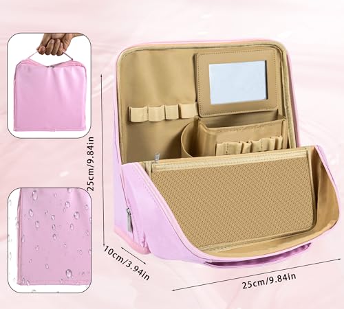 2025 New Makeup Bag,Large Capacity Standing Up Makeup Bag,Parallel Traveler Makeup Up Case,Waterproof Cosmetic Toiletry Bags With Luggage Compartment Tie and Detachable Mirror,Pink4