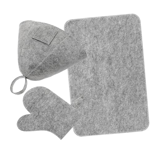 AUTSUPPL Sauna Accessories Set Felt Hat Glove and Pad for Men and Women Soft Skin-friendly Protective Cap for Bath and Steam Use Grey