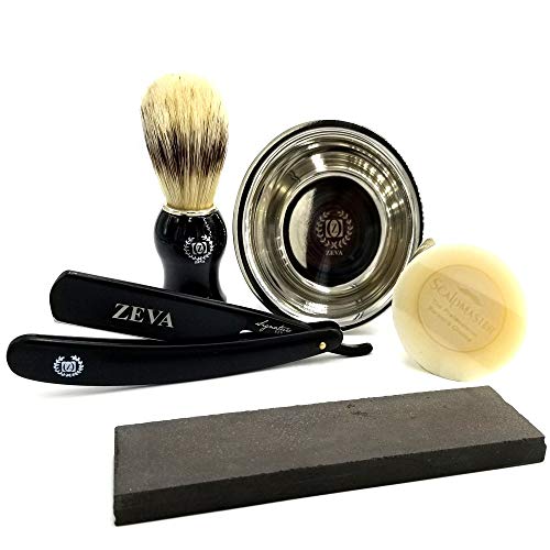 Antique Shaving Set Men Straight Razor Bowl Mug Brush Soap Whetstone Wet stone Straight Razor Barbershop Salon Approved Close Shave Shaving Soap to Prevent Bumps