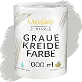 Creative Deco Grau Kreidefarbe für Möbel 1000 ml | Möbellack, Möbelfarbe | Farbe Für Landhaus, Vintage-Stil, Decoupage, Möbel-Renovierung | Matt & Abwaschbar | Wisch-Effekt und Gradient-Effekt möglich