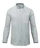 Mauro Kane Men's Long Sleeve Oxford Shirts Casual Business Classic Striped Shirt 100% Cotton Non Iron Button Down Shirt with Pocket, Light Green-L