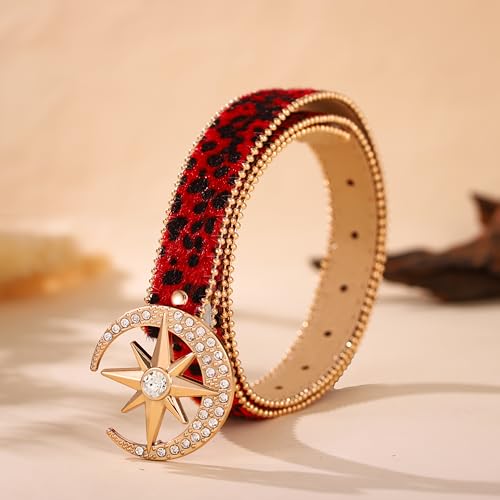 Fashion Leopard Print Ladies Belt, Genuine Leather Rhinestone Buckle Leather Belt for Jeans4