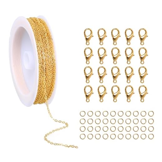 10m Schmuckkette Gliederkette Meterware Golden Gliederkette Schmuckherstellung Zubehör Kit Kettenband mit 20 Karabinerverschluss 40 Biegeringe Ketten Selber Machen Set für Schmuck Basteln DIY