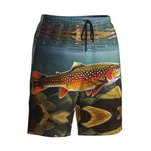 Brook Trout Fly Fishing Print Men's Beach Pants Lightweight Quick-Dry Swim Pants with Mesh Lining for Men 6