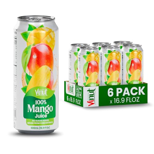 Image of VINUT 100% Mango Juice, No Added Sugar, Not From Concentrate, 16.9 fl oz (500 mL) Can, Pack of 6