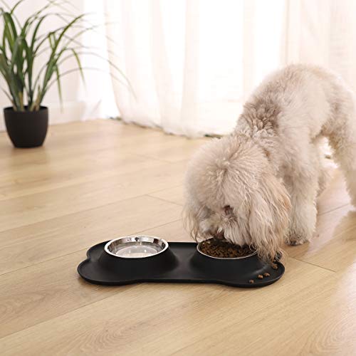 Image of AmazonBasics Two Door Top Load Pet Carrier, Small Size (1 Piece,19-inch) & AmazonBasics Dog Bone Shaped Silicone Pet Bowl Combo Black, for Small Dogs, Puppies and Cats