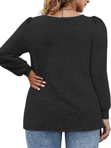 Image of VOGRACE Womens-Plus-Size-Tops Crew Neck Puff Sleeve Shirts Casual Tunic Sweatshirts XL-5XL