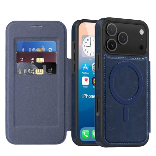 Étui antichoc iPhone 17 Pro Max bleu pour éviter les rayures d'écran et la perte de cartes
