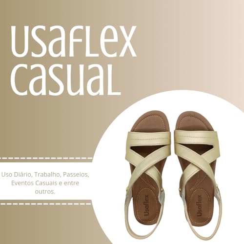 Sandália Casual Feminina Usaflex Confort Tiras Cruzadas Com Elásticos Laterais Couro R1804