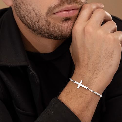 Pulsera cruz M MOOHAM para hombre plata bañada en oro miniatura 3