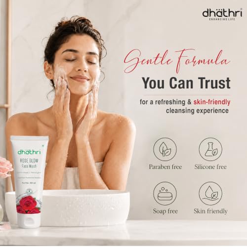 Image of Dhathri Rose Glow Face Wash | Gentle Daily Cleanser for Natural Glow | Removes Dirt, Oil & Impurities | Paraben & Silicone Free | Soap-Free Formula | 100 ml