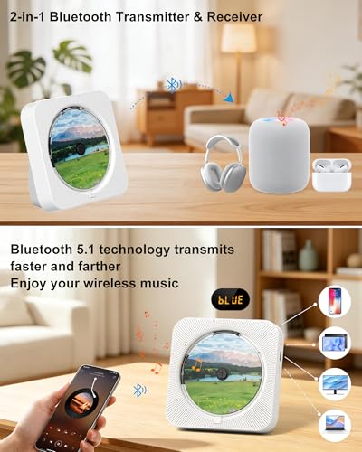 Image of MICOCIOUS CD Player With Speakers Bluetooth Desktop for Home Kpop Music With LED Screen FM Radio Remote Control Timer Support AUX USB TF Card Playback