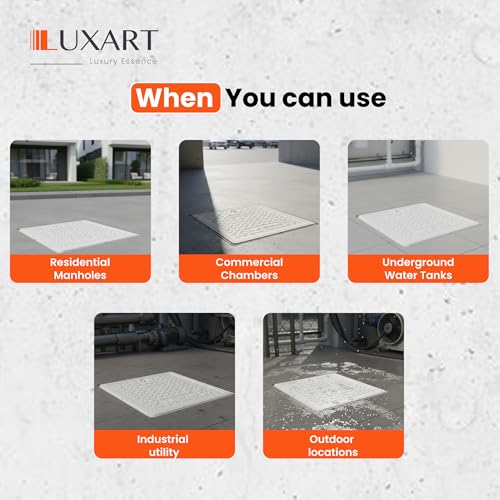 Image of LUXART 21x21 Inch Square Manhole Cover | Heavy Duty 5 Ton Capacity Lightweight FRP Chamber Lid | Weatherproof and Heat Resistant Cover for Water Tanks, Sumps, and Drainage Systems