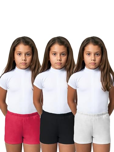 Image of KiddoPanti Girls Solid Cycling Shorts Pack of 3 | Soft & Stretchy Cotton Spandex | Comfortable Fit with Elastic Waistband | Half Tights Length Girls Inner Cycling Shorts