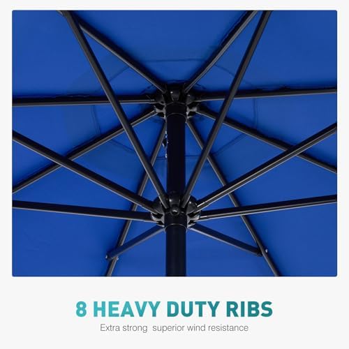 OLIXIS 9ft Patio Umbrella with Tilt and Crank Button & 8 Sturdy Ribs Waterproof, 9 Feet Patio Table Umbrella Perfect for Poolside, Terrace, Beach and Outdoor Restaurant, Blue — view 3