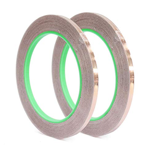 Smalloo 2pack 0.12inÃ—66ft Double-Sided Conductive Copper Foil Tape with Adhesive for Guitar and EMI Shielding, Slug Repellent, Crafts, Electrical Repairs, Grounding