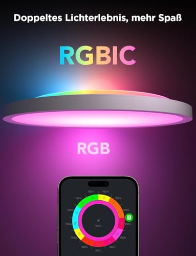 Govee Deckenleuchte RGBIC Smart, 24W Ø30cm Led Deckenleuchte dimmbar, Deckenlampe Led mit 16 Millionen DIY Farben, Kompatibel mit Alexa & Google Assistant, für Schlafzimmer – Bild 3