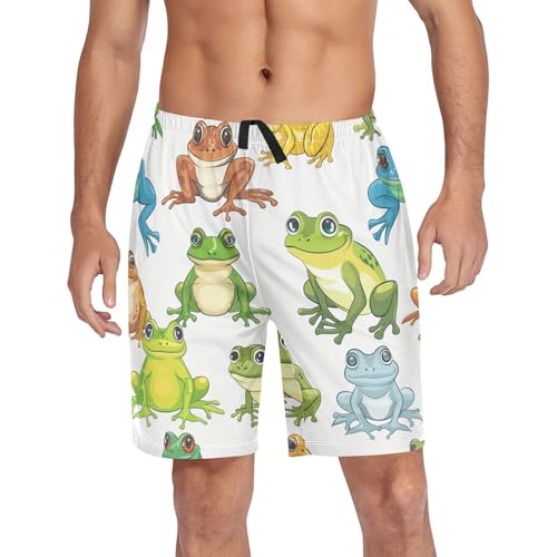 Cute Frogs Pajama Bottom Shorts for Men Soft Casual Sleep Lounge Shorts with Pockets S-XXL