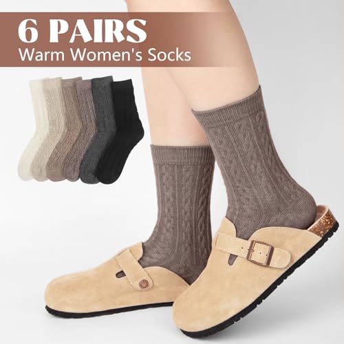 4-6 Pairs Merino Wool Warm Socks for Women, Hiking Cozy Thermal Crew Boot Socks for Winter And Christmas Gifts2