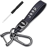 ADaga Leather Car Keychain, for Jeep Grand Cherokee Comander Wrangler Compass Renegade Patriot Series Styling Decoration Accessories, Metal Car Key Ring Key Chain for Car Key Fob Accessories, JP_Black