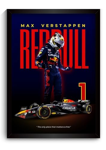 Image of Max Verstappen Poster Redbull F1 Poster | Framed Red Bull F1 Car A4 Sized (31 x 23 cm) | Max Verstappen Frame | Redbull Car Posters for Wall, Gift for Boys, Formula 1 Frames | Formula 1 Framed (F 004)