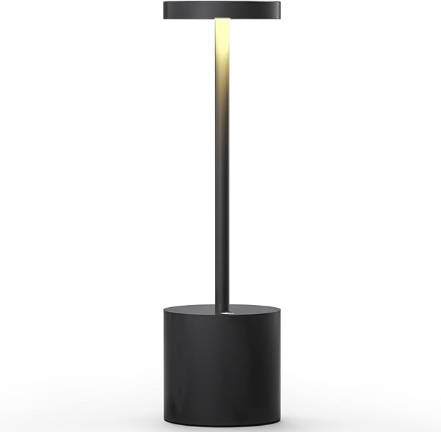 Table Lamp Cordless, Built-in 3000 mAh Battery with 2 Lighting Modes,Dimmable LED Battery Desk Lamp, Metal Aluminum Bedside Lamp, for Restaurant, Terrace, Bedroom (Black)