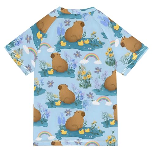ALAZA Kids Rash Guard Boys Toddler Swim Shirts Short Sleeve Duck Capybara Lovely UPF 50+ 3T2
