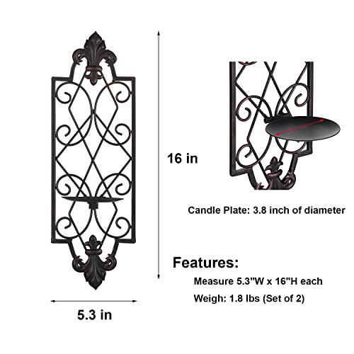 Gusuwod Set Of 2 Metal Scroll Wall Sconce Candle Holders, Fleur De Lis Detailed #TOP2