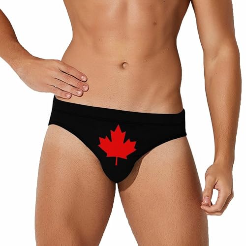 Canadian Flag Maple Leaf Mens Swim Briefs Bikini Sexy Low Rise Trunks Swimsuit Bathing Suit Beach