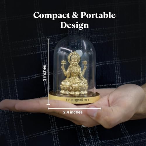 Image of Astrotalk Mahalakshmi Murti in Borosilicate Glass Dome | Lakshmi Devi Idol for Car, Home, & Mandir | Attracts Money, Prosperity & Fortune | 3D Printed Idol | Gift for House Warming Ceremony(7x5.5 cm)