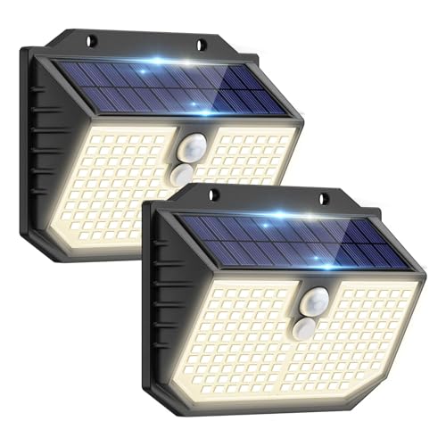 nipify Solar Lights Upgraded 5000K Neutral Solar Garden Lights 3 Modes Motion Sensor and IP65 Waterproof Solar Lights Outdoor Garden for Outside Shed Driveway Backyard Garage Walkway Wall Fences 2PACK
