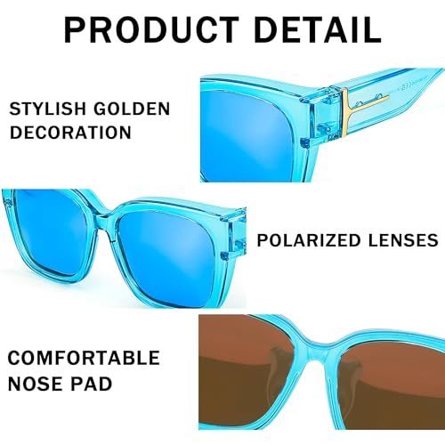 Image of SIPHEW Mirrored Sunglasses Polarized Fit Over Glasses for Women - Trendy Large Square w UV400 Protection Sun Glasses