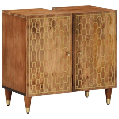 vidaXL Waschbeckenunterschrank, Unterschrank mit Stauraum, Badschrank Eisenbeine, Waschtischunterschrank Badezimmerschrank, Retro-Stil, Massivholz Mango