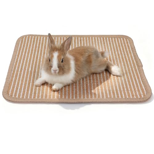 Nogeqi 1PCS Rabbit Scratching Pad, 15.75x11.81 Inch Natural Sisal Bunny Scratch Pad, Rabbit Mat Claws and Teeth Care for Pet Small Animal Cage Chewing Bedding Biting Sleeping Nesting Toys (Brown)