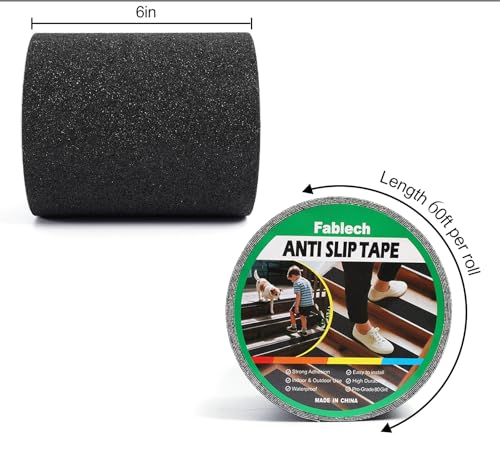 Image of 6 in x 60 ft Anti Slip Tape,80 Grit Black Grip Tape,Heavy Duty Traction Tape,Non-Slip Safety Tape for Stairs, Steps, Ramps & Decks, Floors, Indoor & Outdoor